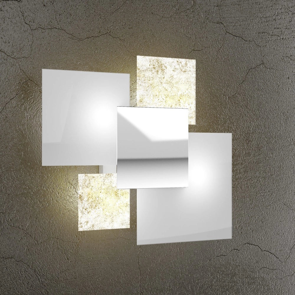 Lampada da soffitto moderna 1088/45-FO Vetri Bianchi e Foglia Oro 4xG9