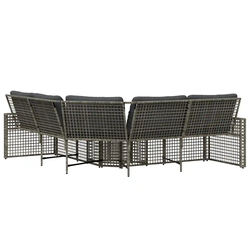 Divano da Giardino a L con Cuscini e Pouf Grigio in Polyrattan 365895