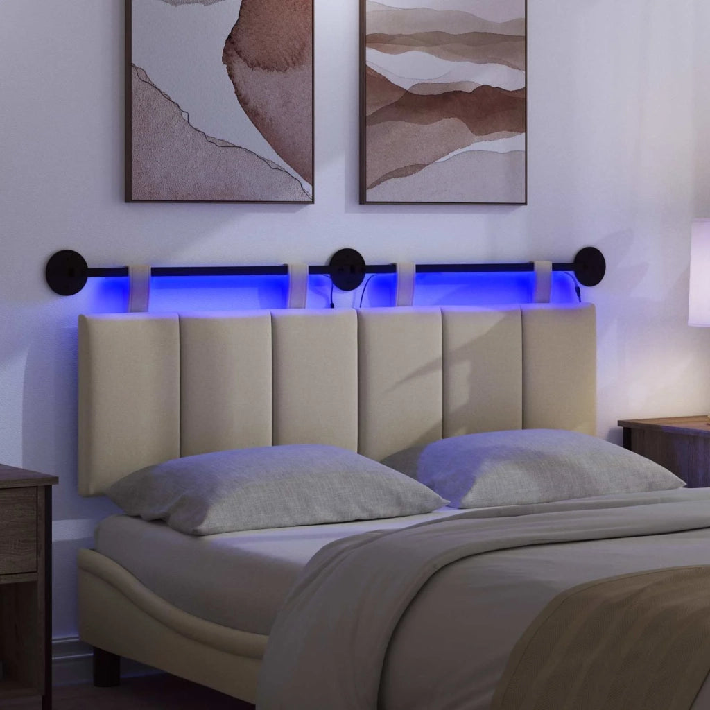Testiera sospesa Con luce LED Crema Tessuto 3424783