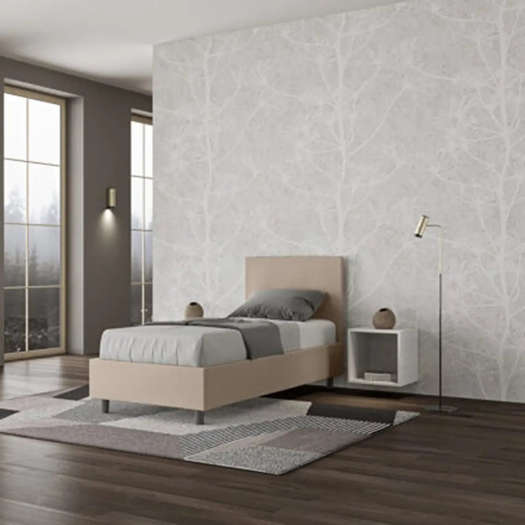 Letto singolo con rete imbottito 80x210 similpelle tortora Adele