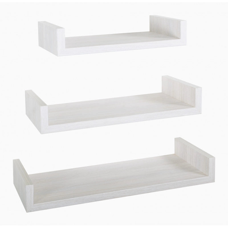 Set di 3 Mensole da Muro, Mensole Muro Design, Mensola da Parete, Rovere Sbiancato, 60x8 p23,7 cm, 50x8 p23,7 cm e 40x8 p23,7 cm - Calamita Maxi
