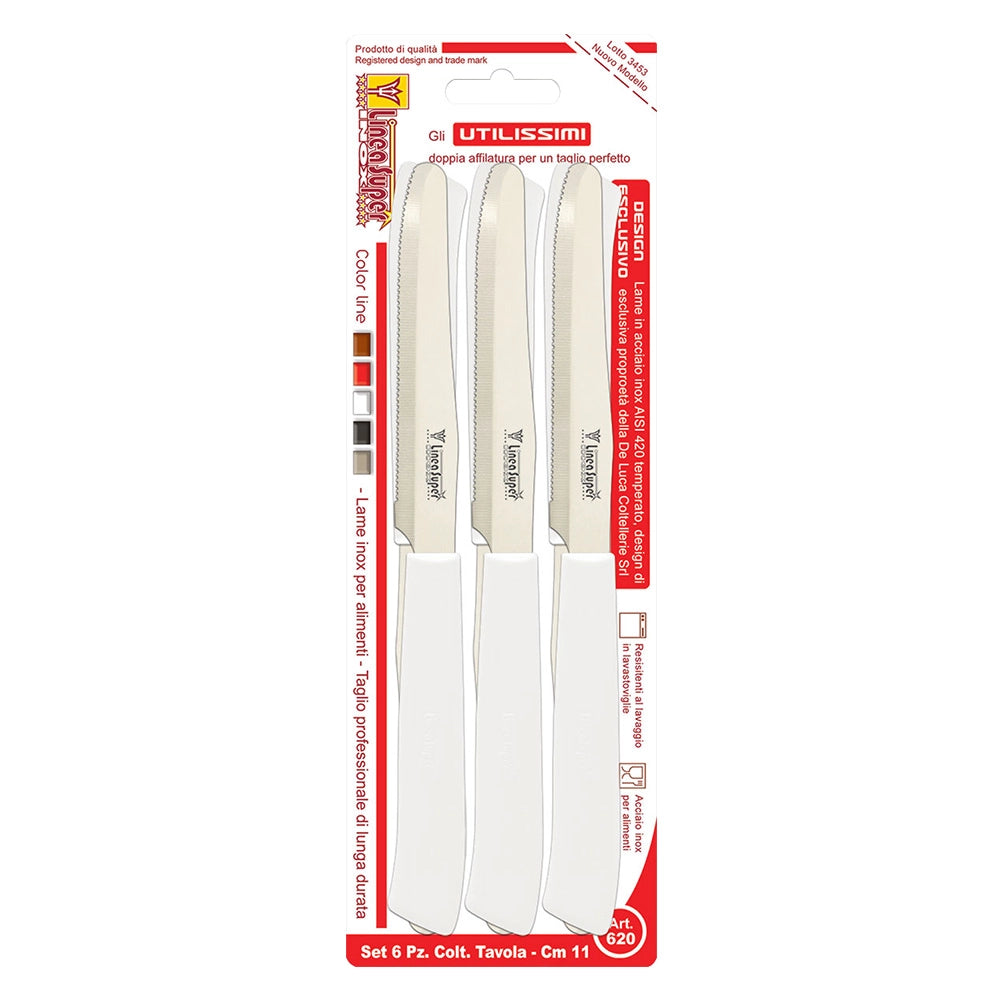 COLTELLI DA TAVOLA 'UTILISSIMI' lama mm 110 - manico bianco  - DE LUCA