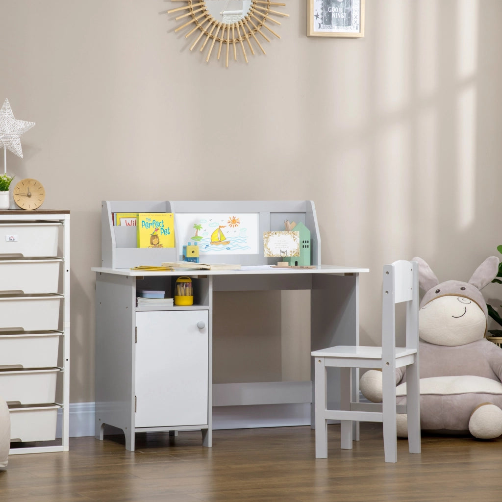 Tavolo e Sedie per Bambini ¨C Minimal ¨C Legno Bianco e Grigio 90x50x60