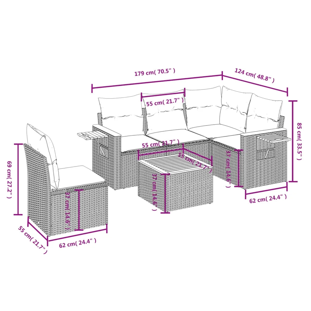 Set Divano da Giardino 6 pz con Cuscini Nero in Polyrattan 3259220