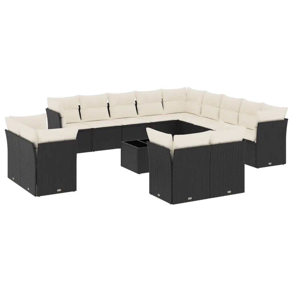 Set Divani da Giardino 14pz con Cuscini in Polyrattan Nero