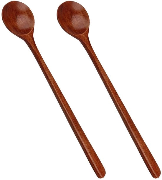 Due paia di cucchiai in legno, 27,6 cm, cucchiaio in legno, cucchiaio in legno, piccolo cucchiaio in legno, nanmu naturale manufatto a mano, cucchiaio da cucina a forma rotonda, lama lunga, per mescolare, rovesciare e cucinare cibi, dessert e zuppe