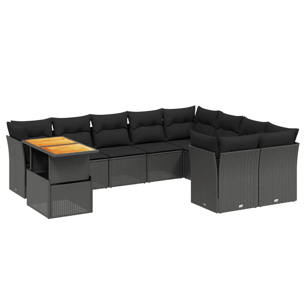 Set Divani da Giardino 10pz con Cuscini in Polyrattan Nero 3271013