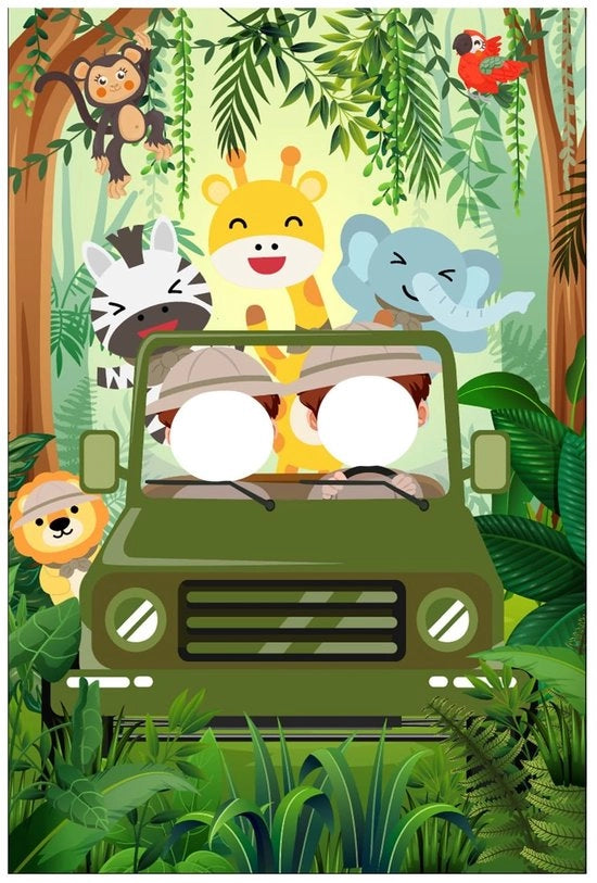Banniere di Fondo Multicolore - Poliestere - Safari di Animali - Tema Avventura Jungle - Decorazione di Festa - Accessorio Fotografico - 150 x 100 cm - Banniere di Festa