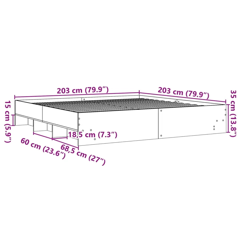 Letto matrimoniale | Letto per adulti | Giroletto Grigio Cemento 200x200 cm in Legno Multistrato