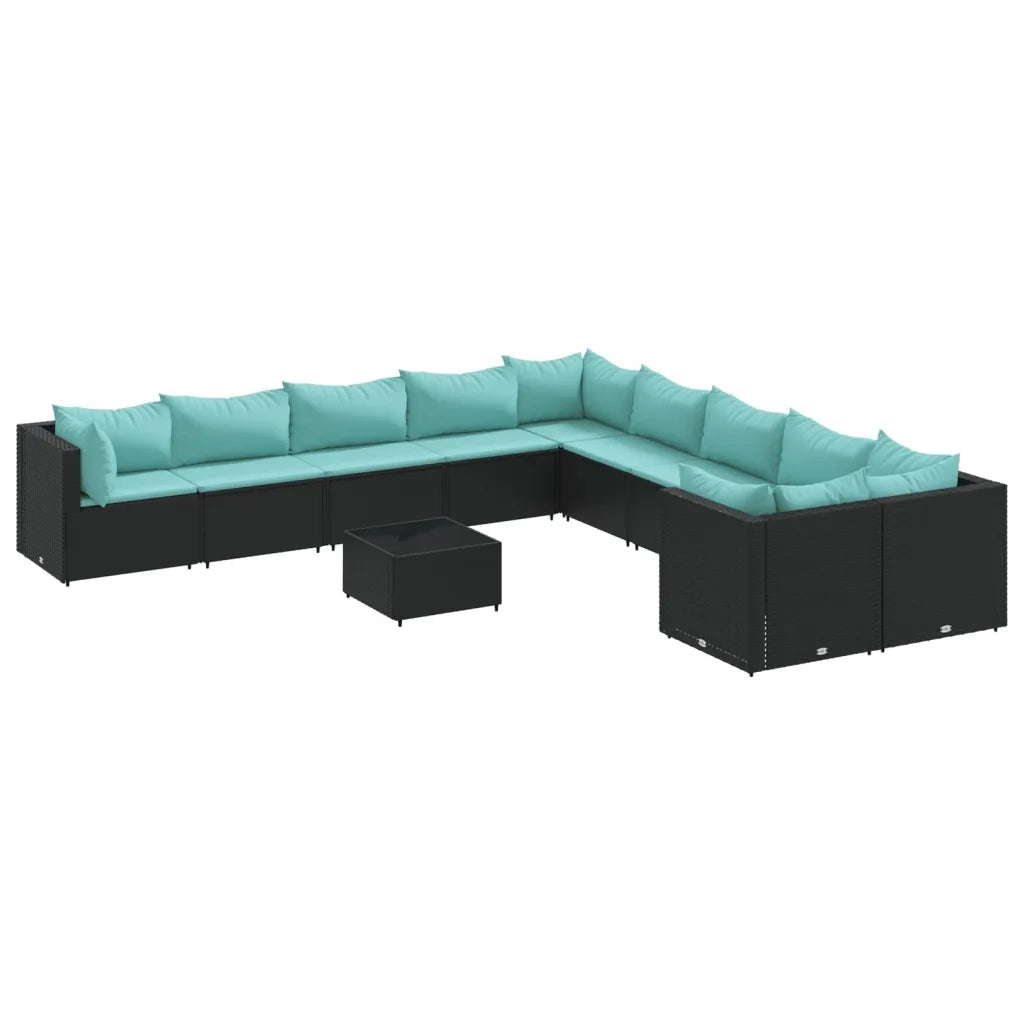 Set Divani da Giardino 11 pz con Cuscini in Polyrattan Nero