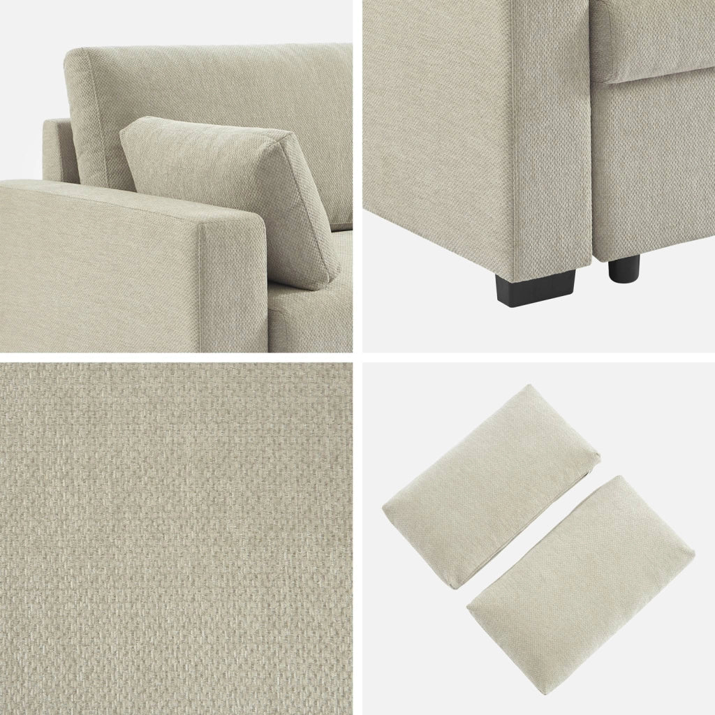 Divano letto in tessuto ciniglia, 3 posti, beige