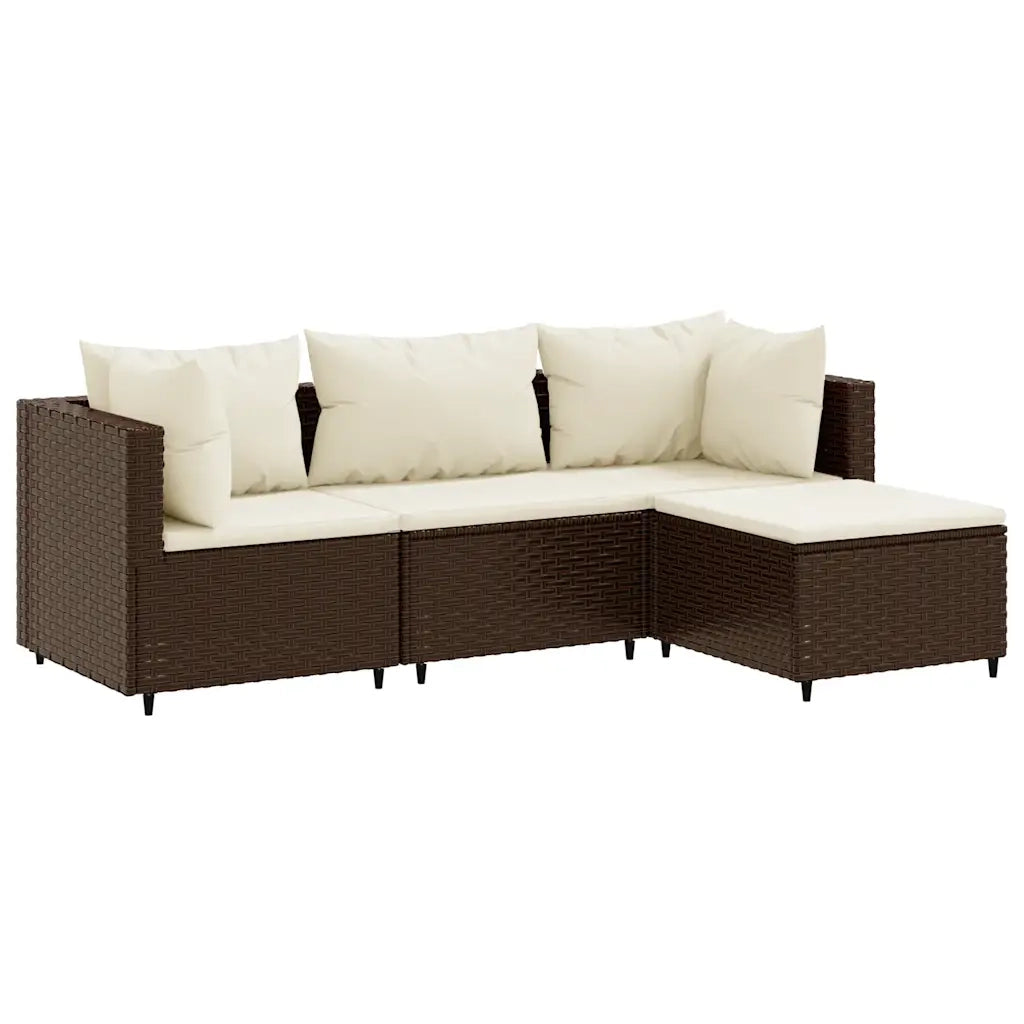 Set Mobili da Giardino 4 pz con Cuscini in Polyrattan Marrone 3308049