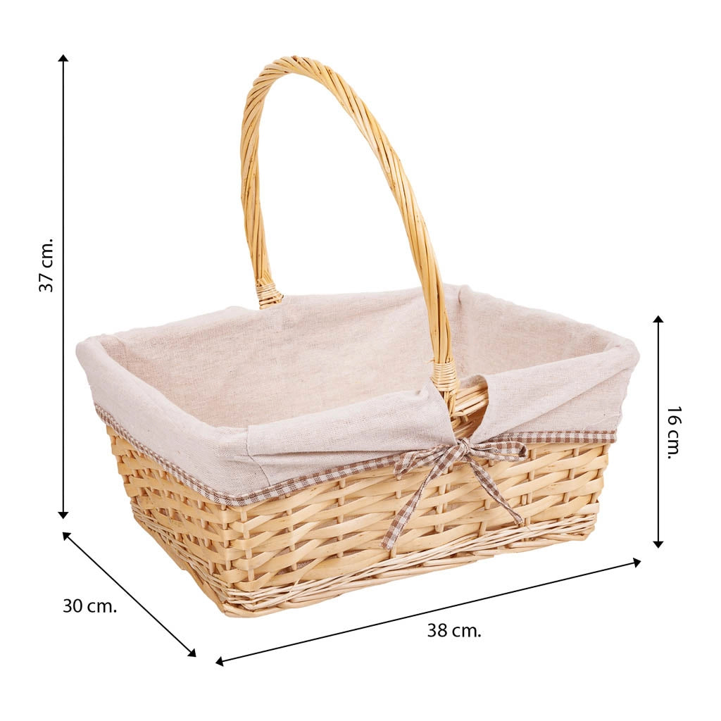 Set di 3 cestini in vimini foderati di bianco