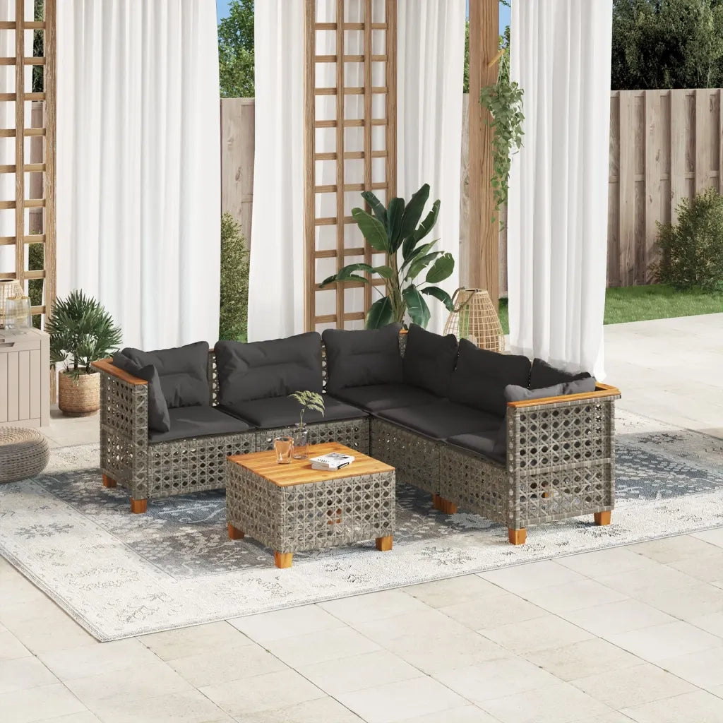 Set Divano da Giardino 6 pz con Cuscini Grigio in Polyrattan 3261831