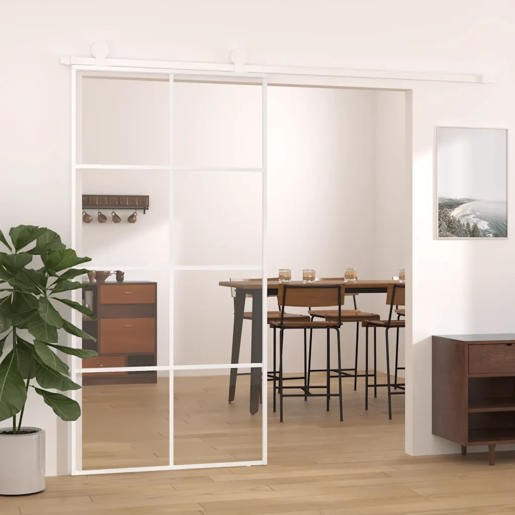 Porta Scorrevole in Vetro ESG e Alluminio 102,5x205 cm Bianca 151676