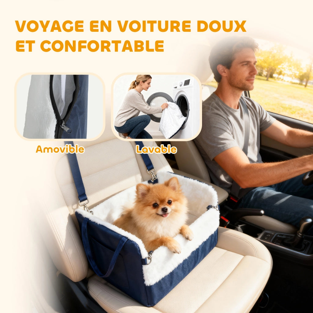 Seggiolino auto per cani ¨C Xylo ¨C con cintura di sicurezza, 55x46x32 cm, blu navy