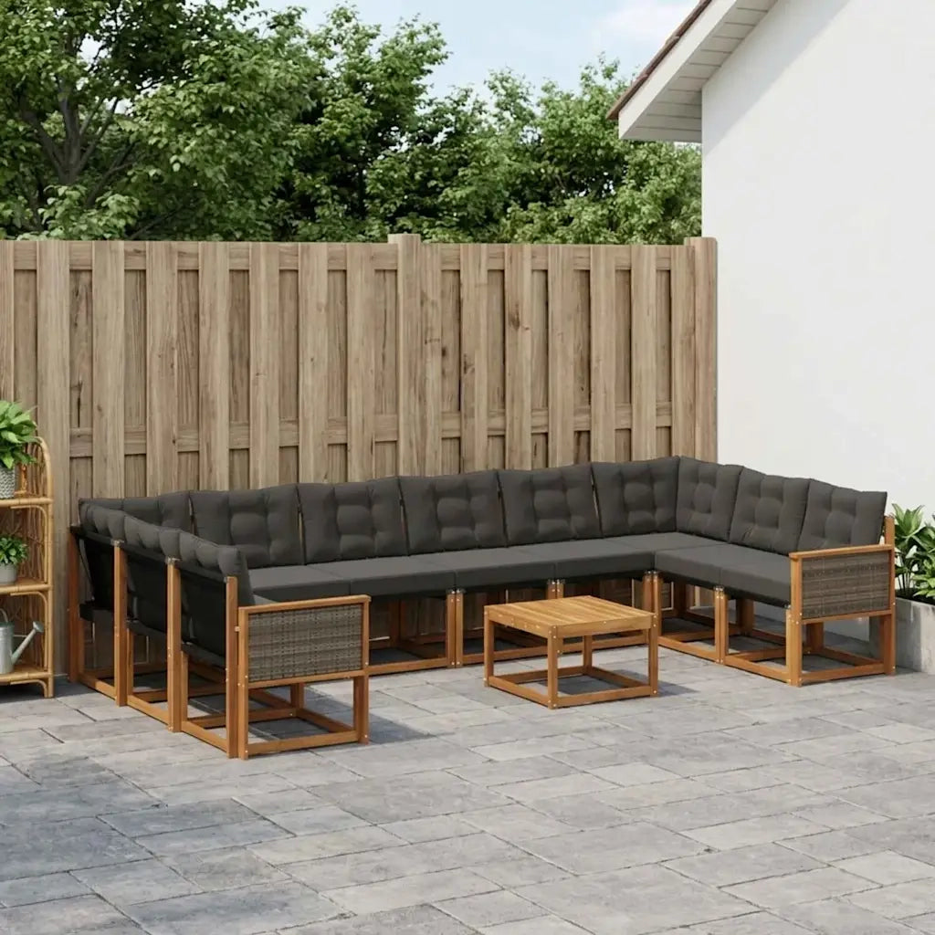 Set di divani da esterno con cuscino 11 pcs Naturale e Nero 3382252