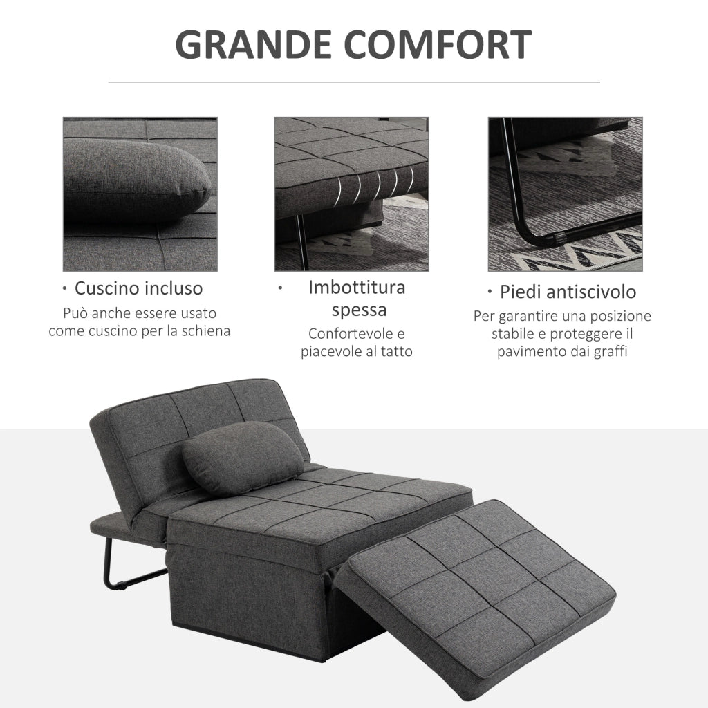 Poltrona letto 4 in 1 con schienale regolabile ¨C Xylo ¨C Tessuto grigio effetto lino 95x179x78 cm