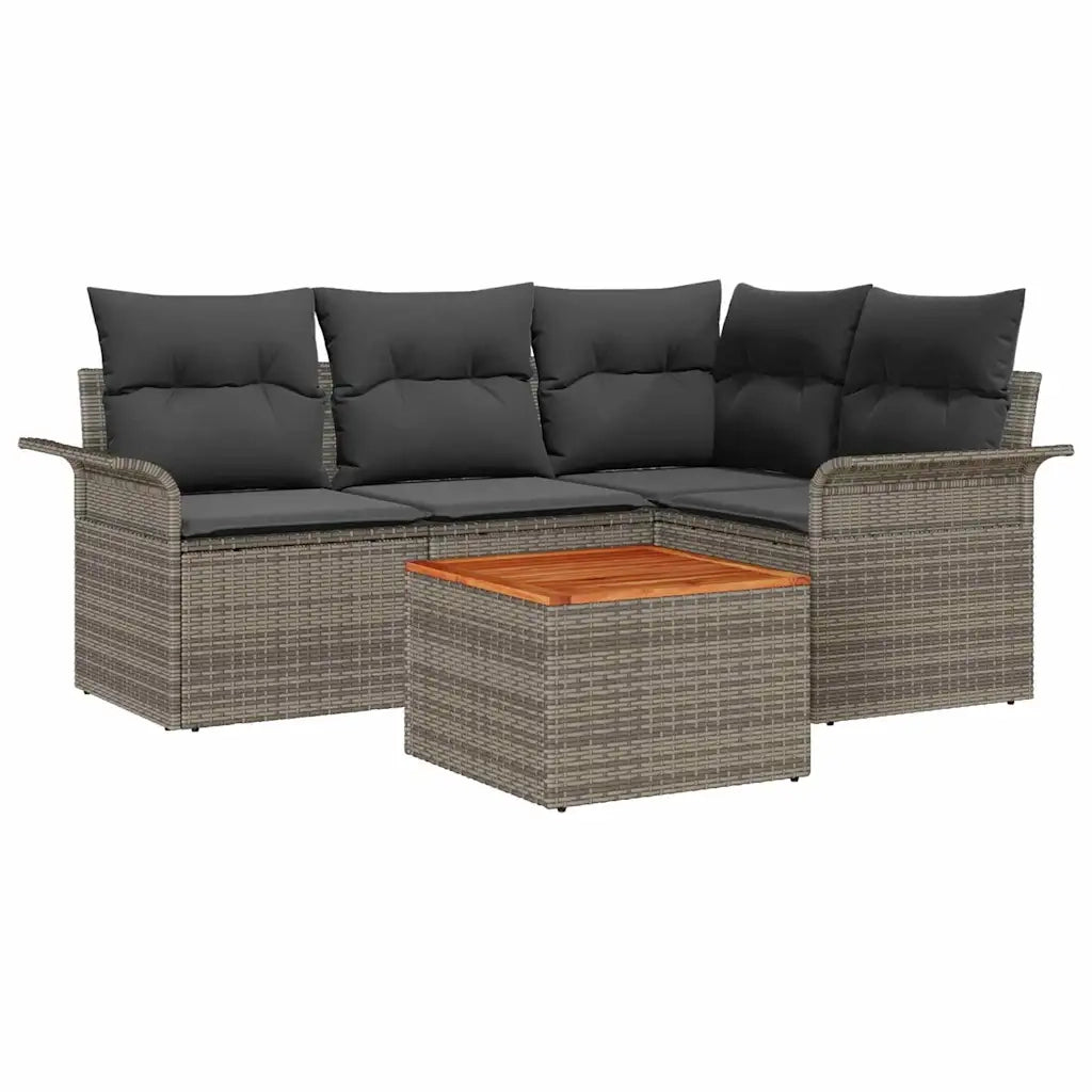 Set Divano da Giardino 5 pcs Grigio polyrattan