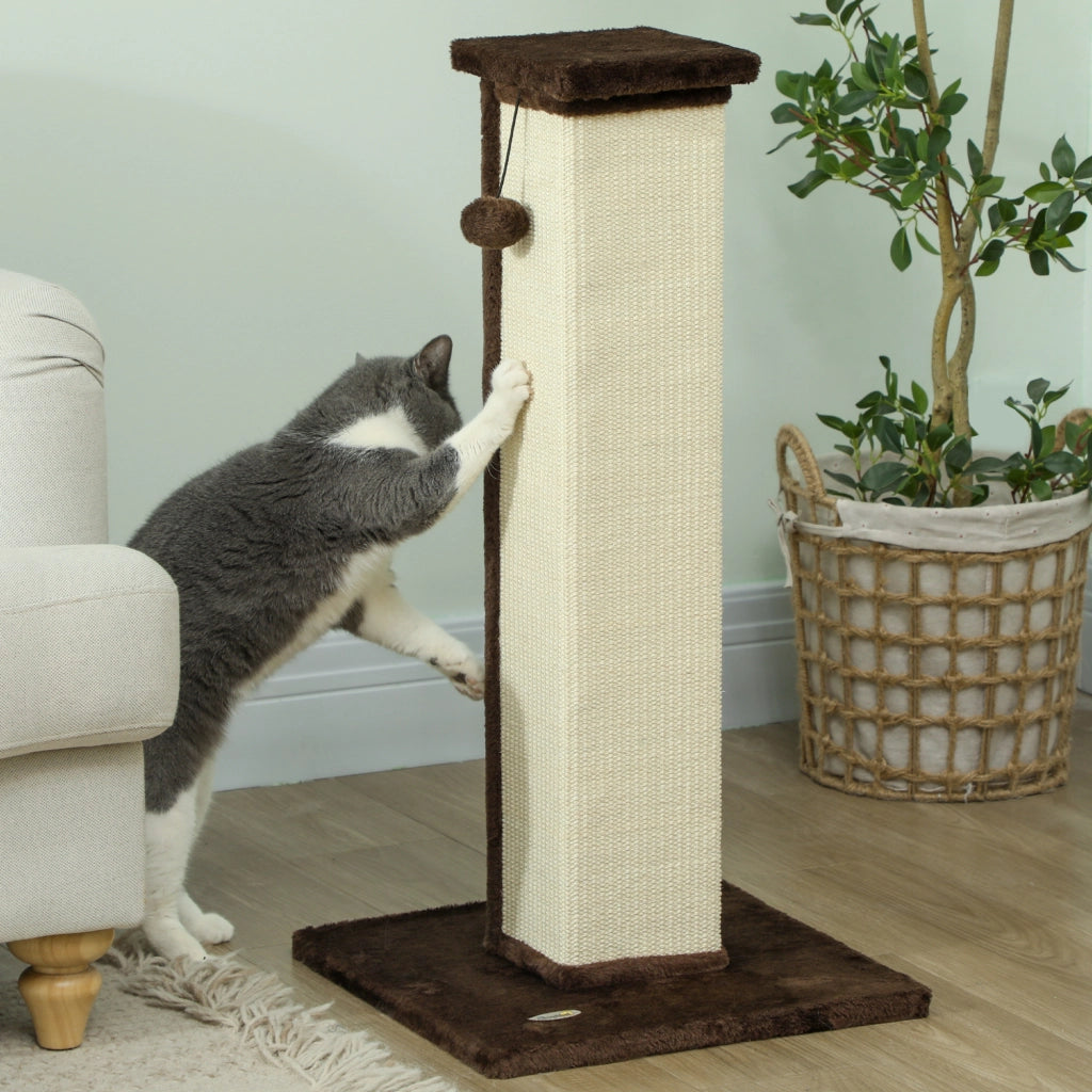 Tiragraffi per gatto con base stabile ¨C Minimal ¨C Marrone e crema 41x41x81 cm