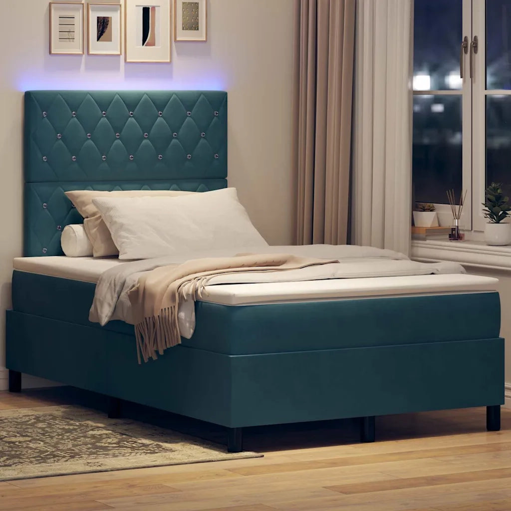 Letto a Sorgente LED Blu Scuro 120 x 190 cm Velluto 3343236