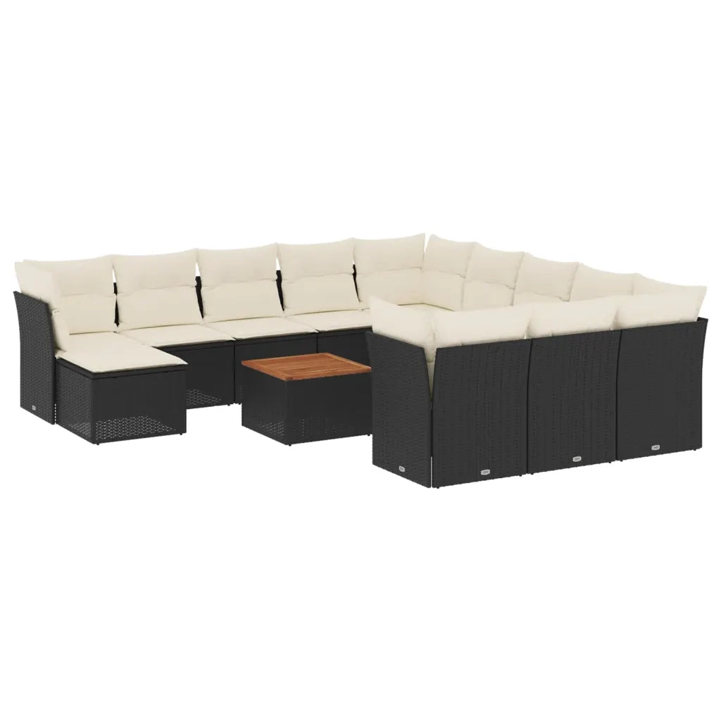 Set Divani da Giardino 13pz con Cuscini Nero in Polyrattan 3223984