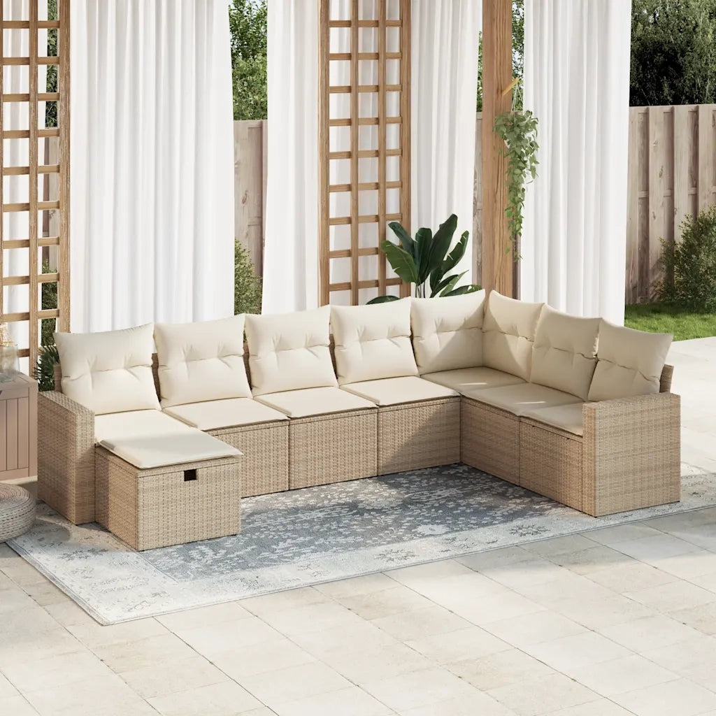 Set Divano da Giardino 8 pz con Cuscini Beige in Polyrattan 3325434