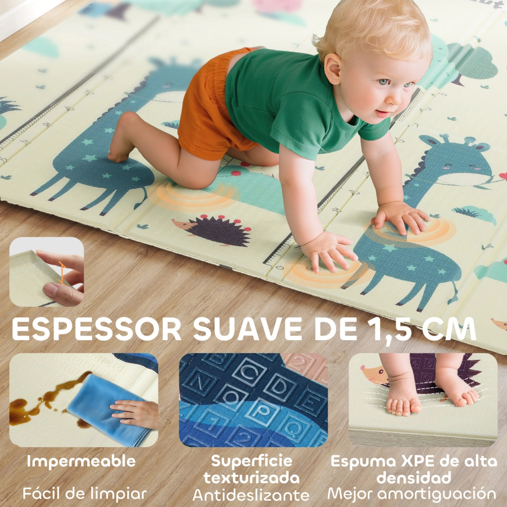 Tappeto Gioco Bambini Pieghevole ¨C Xylo ¨C 196x176x1,5 cm Imbottito Reversibile Impermeabile