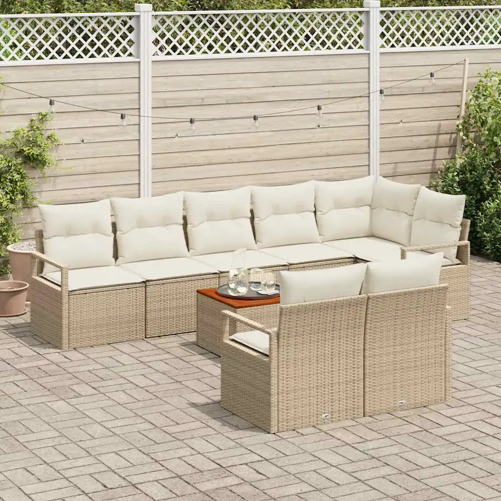 Set Divano da Giardino 9 pcs Beige e Crema polyrattan 3356391