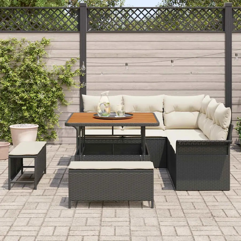 Set Divano da Giardino con cuscino 8 pcs Nero e Crema