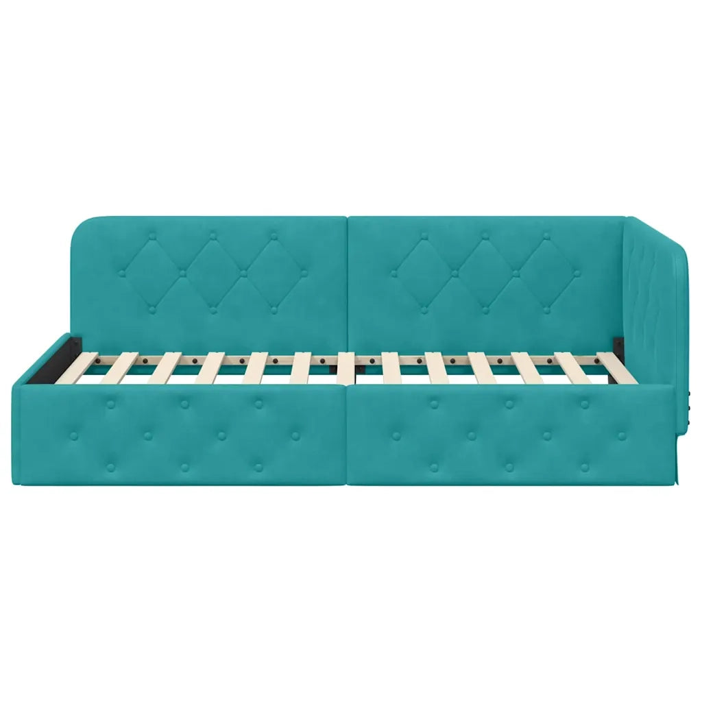 Cornice del letto ad angolo Turchese 100 x 200 cm Velluto