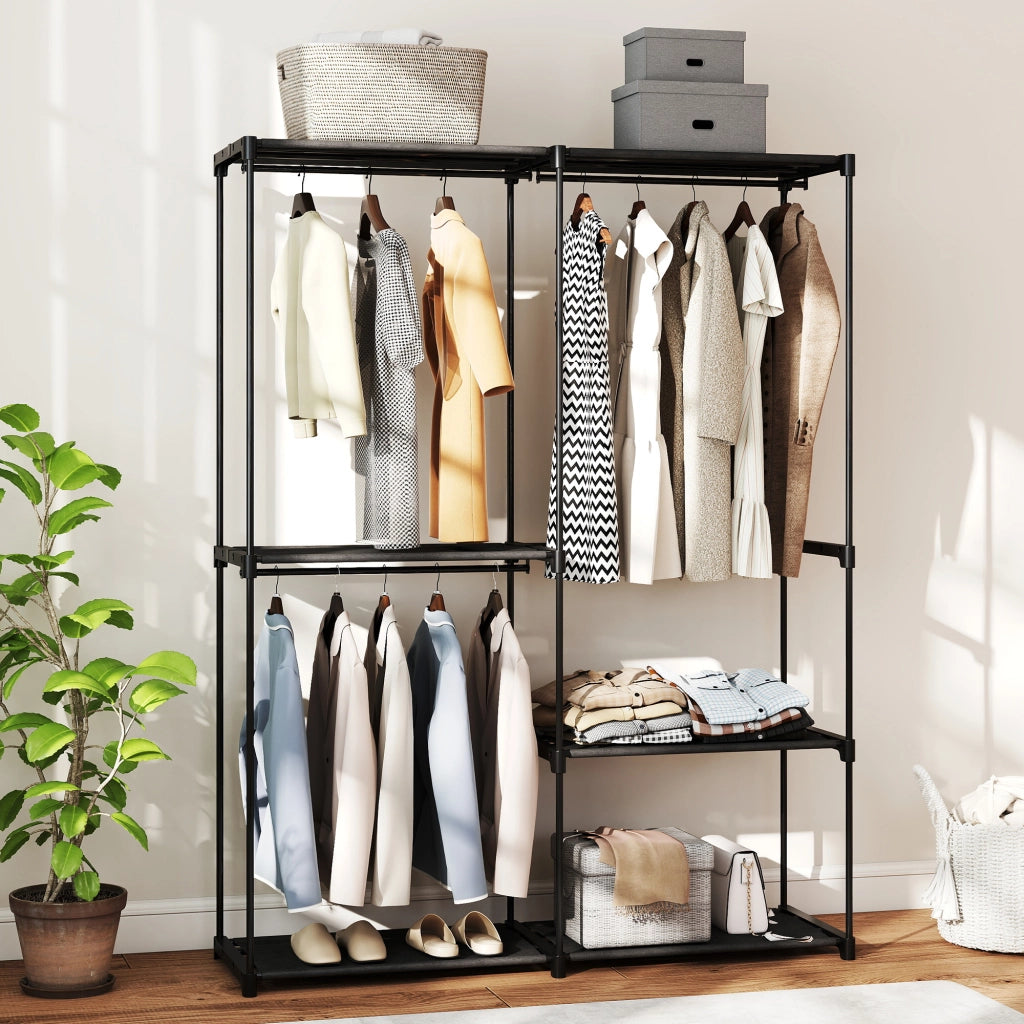 Armadio Guardaroba con Ripiani e Appendiabiti ¨C Minimal ¨C Nero 142x43x185 cm