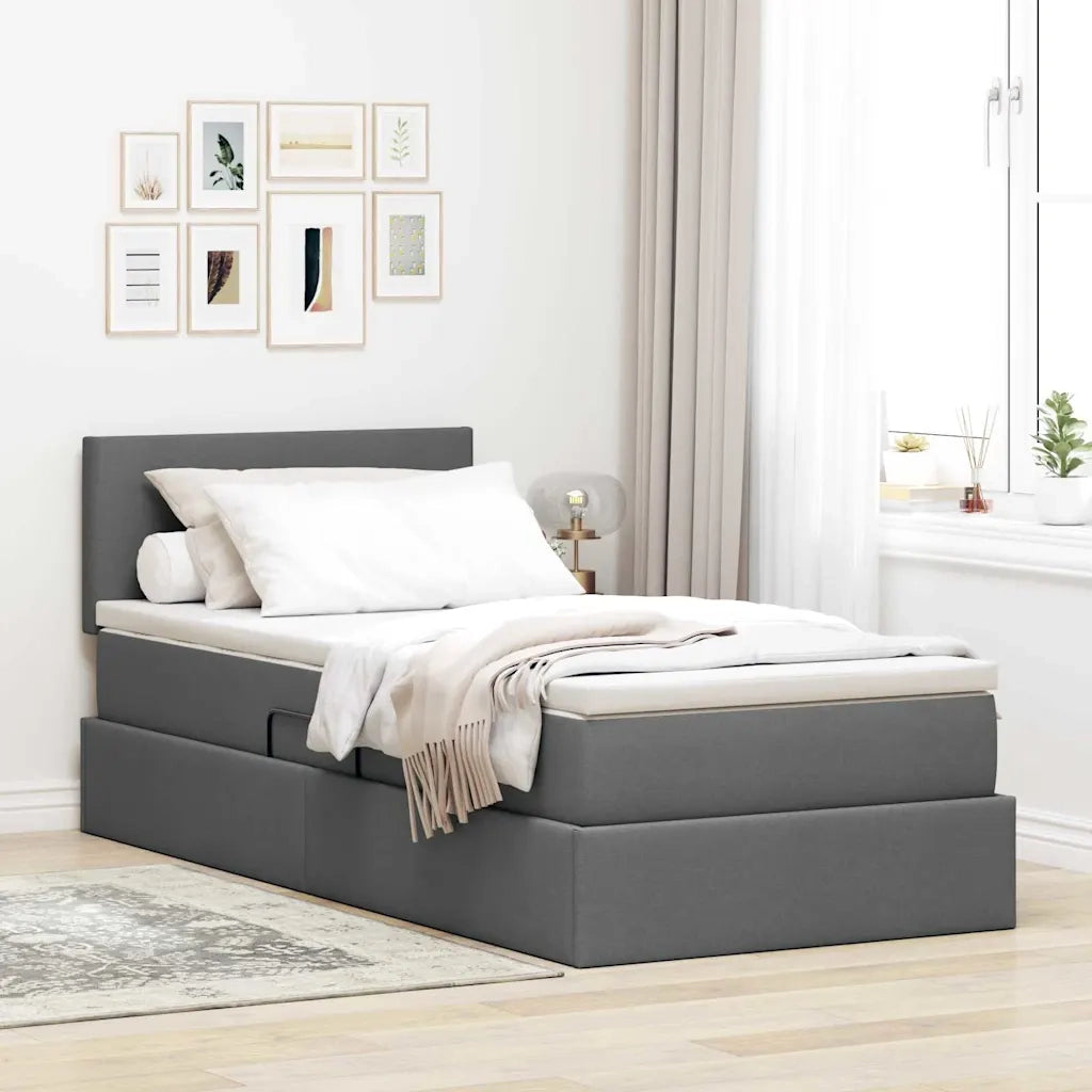 Letto con contenitore e LED Grigio scuro 100 x 200 cm Tessuto