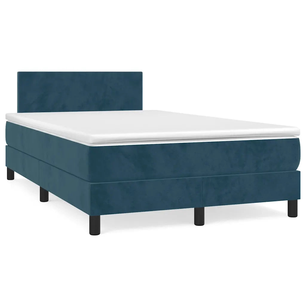 Letto a Molle con Materasso e LED Blu Scuro 120x190 cm in Velluto