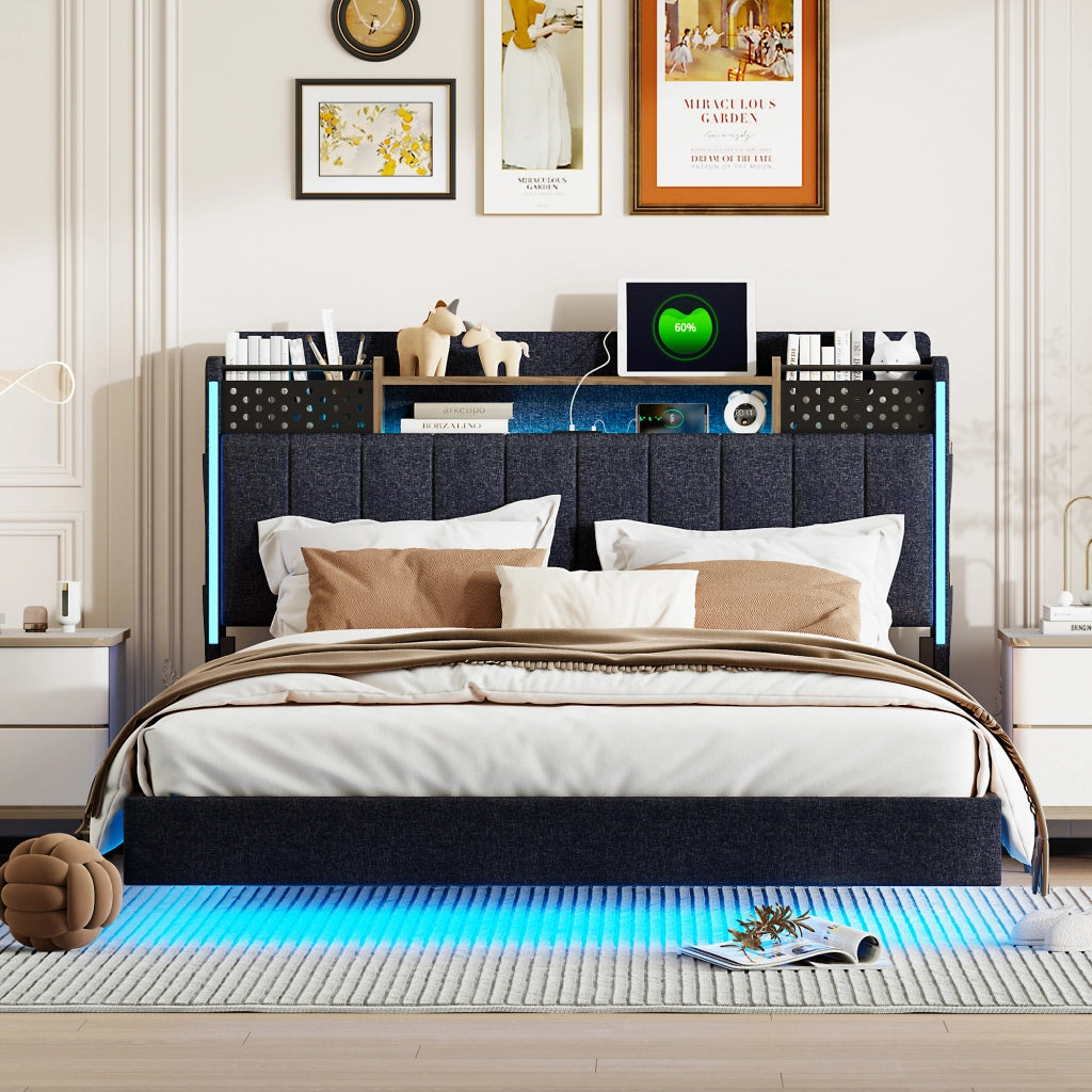 letto imbottito lino grigio 140 x 200 cm
