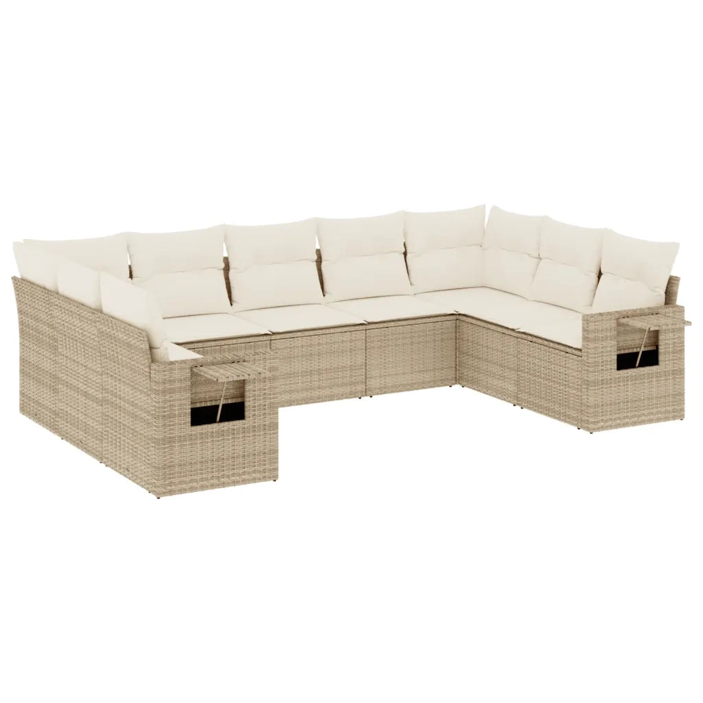 Set Divano da Giardino 9 pz con Cuscini Beige in Polyrattan 3252935