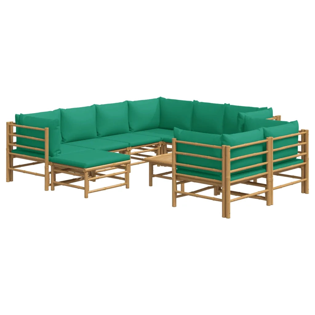 Set Salotto da Giardino 10pz con Cuscini Verdi Bambù 3155160