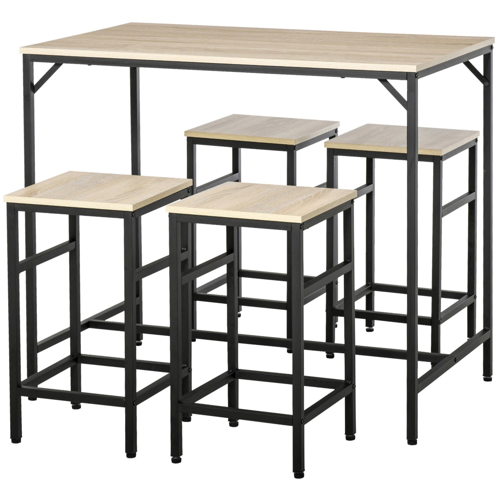 Set tavolo da bar con 4 sgabelli ¨C Xylo ¨C legno rovere chiaro, telaio metallo nero