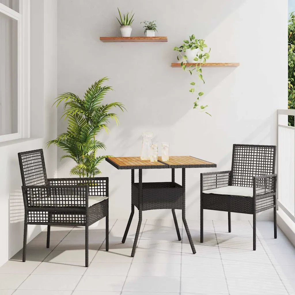 Set da Pranzo per Giardino 3 pcs Nero polyrattan 3334935