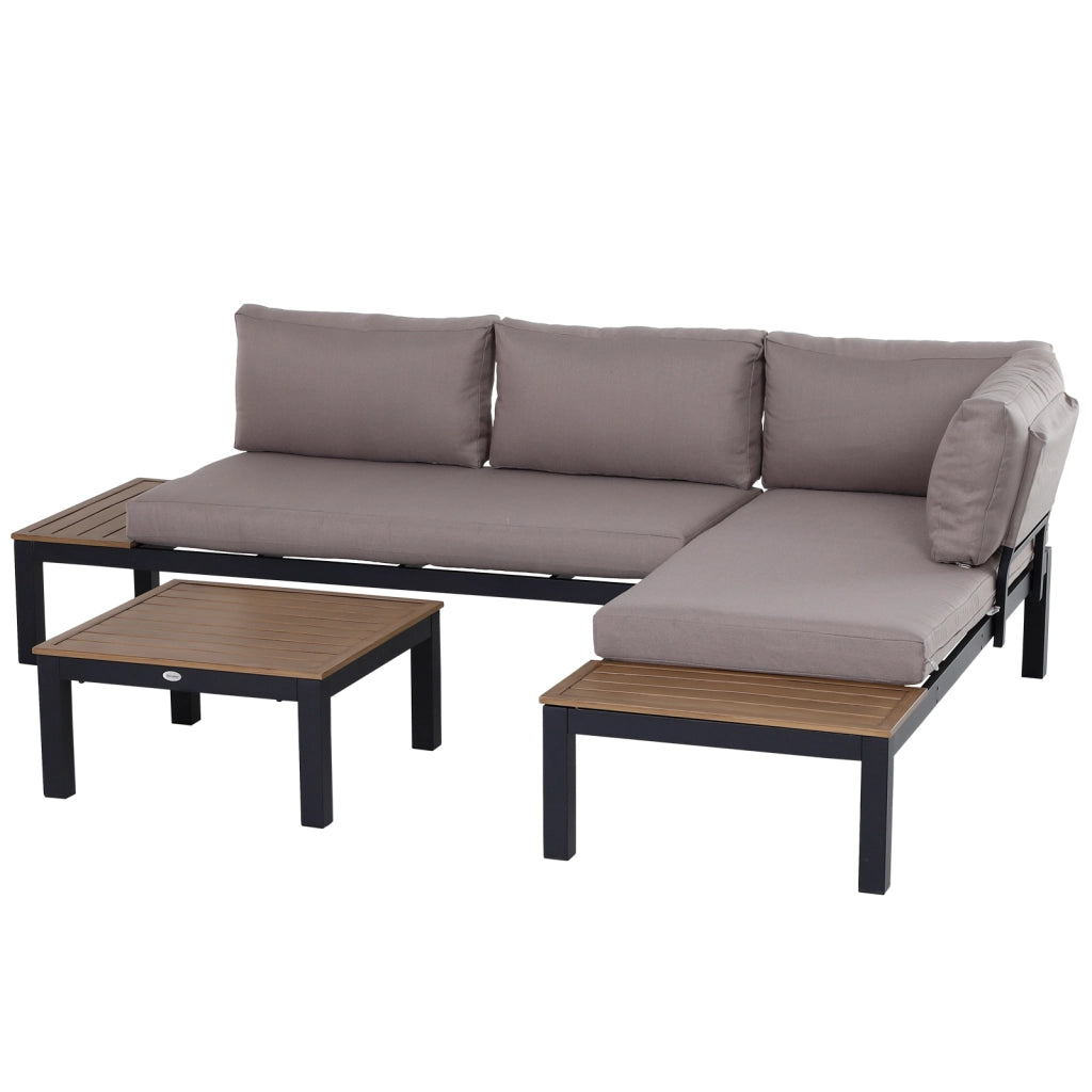 Set di mobili da giardino a 3 pezzi con divano e cuscini tavolino laterale alluminio 164x74x69 cm ideale per uso all'aperto