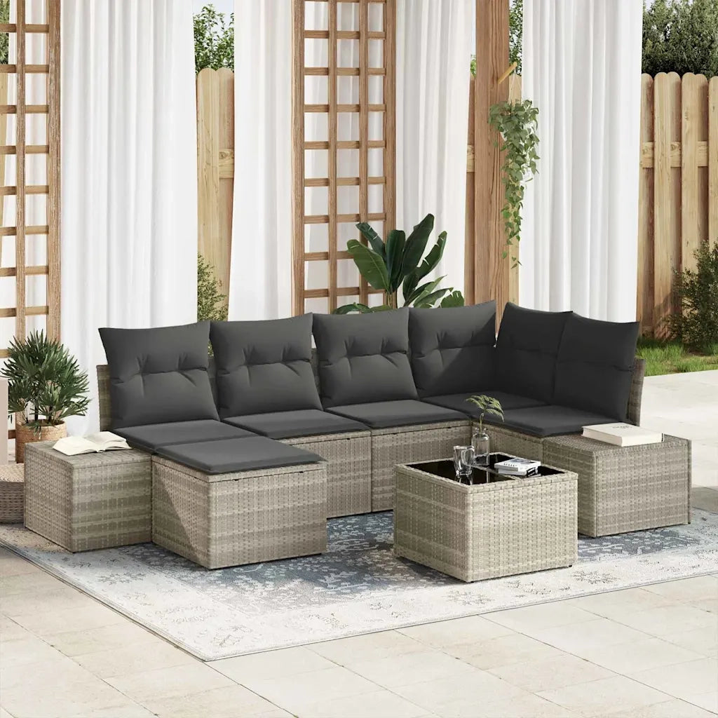 Set Divano da Giardino 7 pcs Grigio chiaro polyrattan