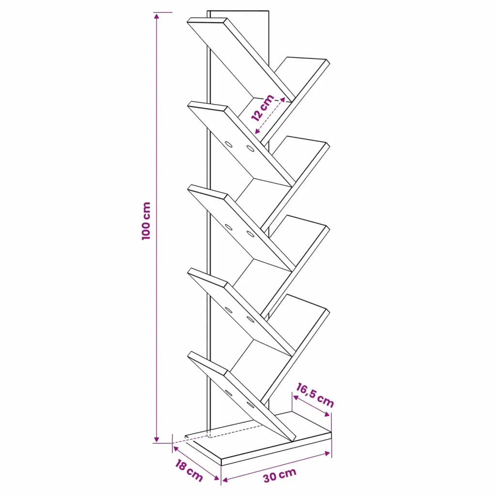 Scaffale da Libro ad Albero 6 Livelli 30 x 18 x 100 cm 8012374