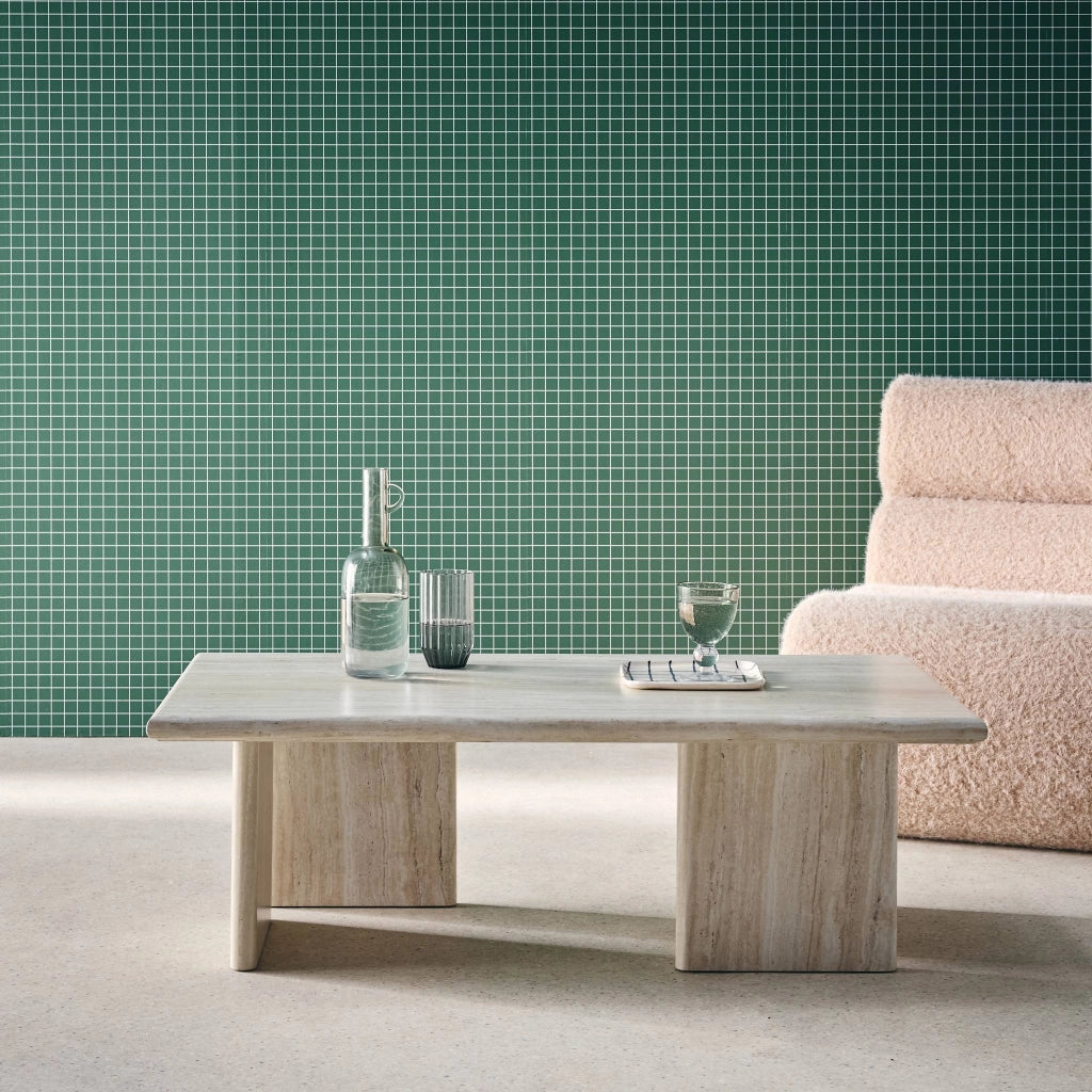 Tavolino rettangolare effetto legno, beige travertino