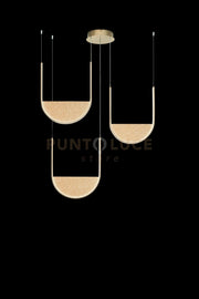 SOSPENSIONE LOTUS 3 ORO CON VETRO AMBRA L.40+40+36CM LED 3000K 4200LM 70W DIMMERABILE