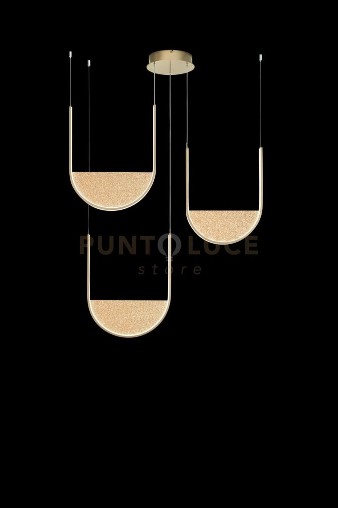 SOSPENSIONE LOTUS 3 ORO CON VETRO AMBRA L.40+40+36CM LED 3000K 4200LM 70W DIMMERABILE