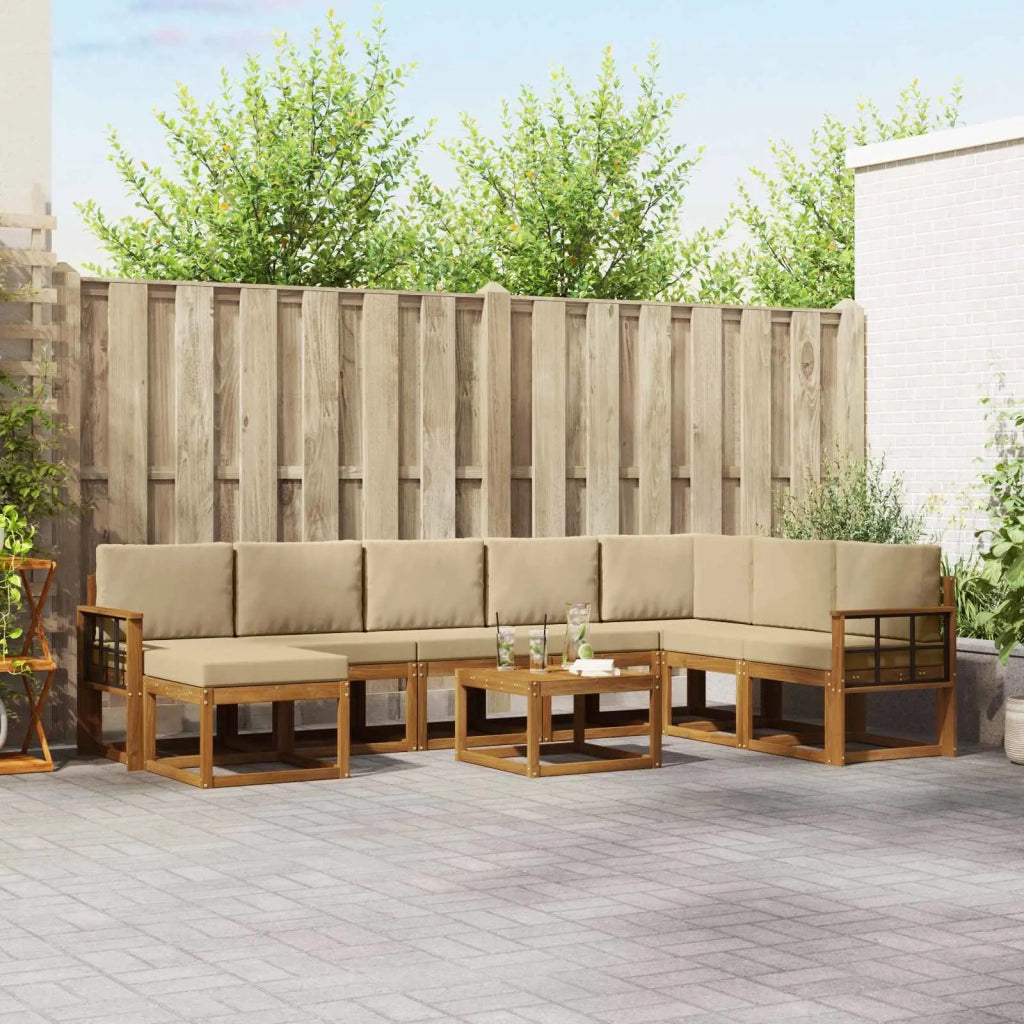 Set di divani da esterno con cuscino 9 pcs Naturale e Beige 3366861