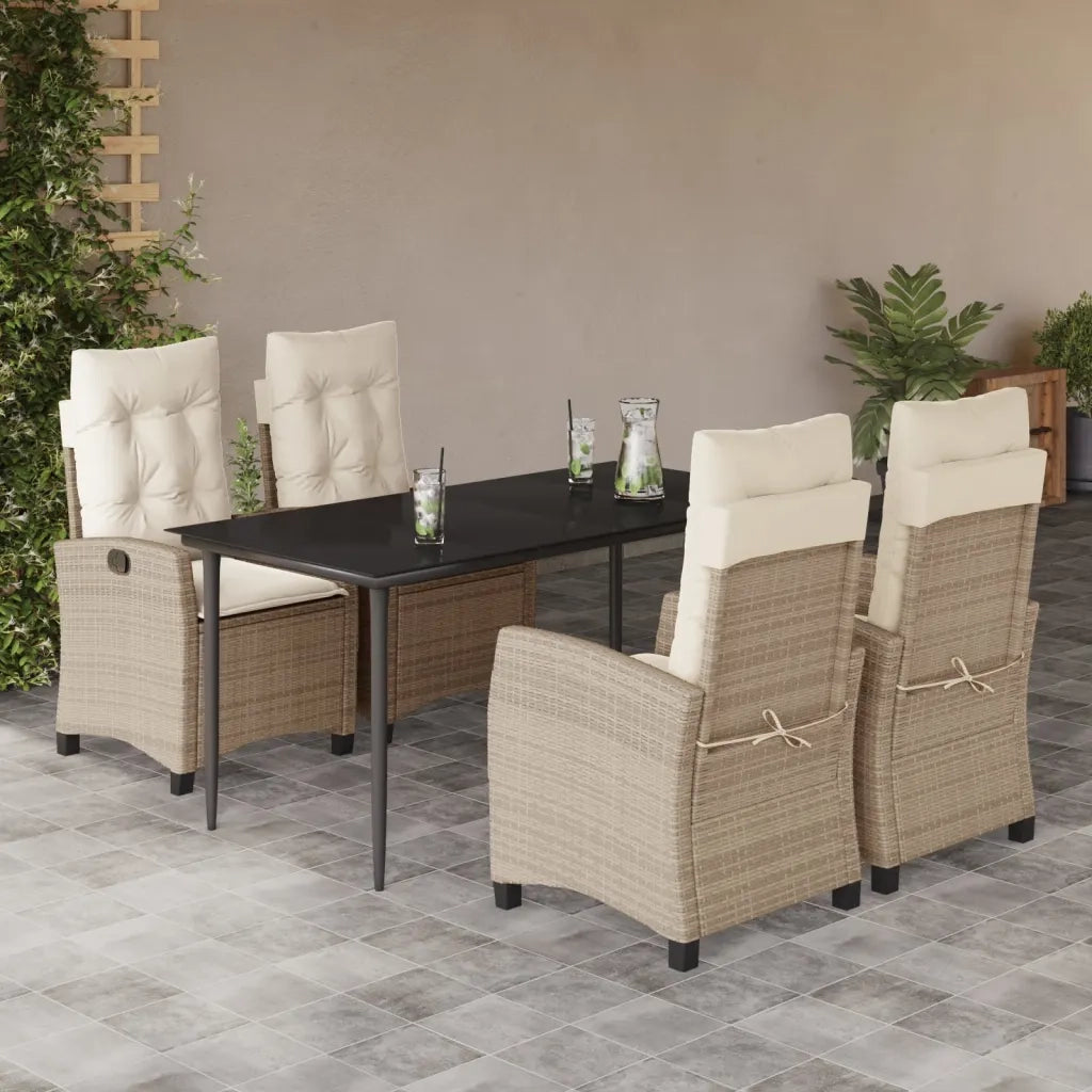 Set da Pranzo da Giardino 5 pz con Cuscini Beige in Polyrattan