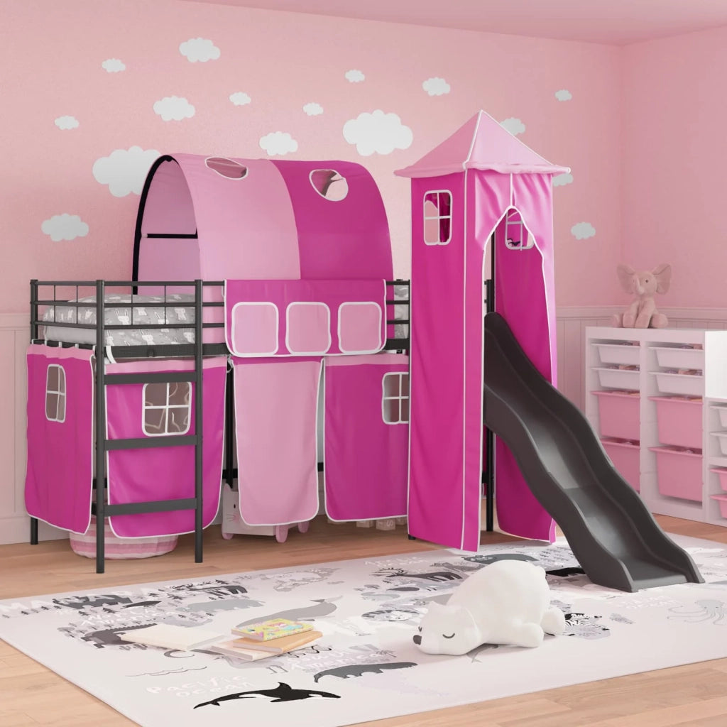 Struttura del letto loft per bambini Nero e rosa 99,5 x 190 cm