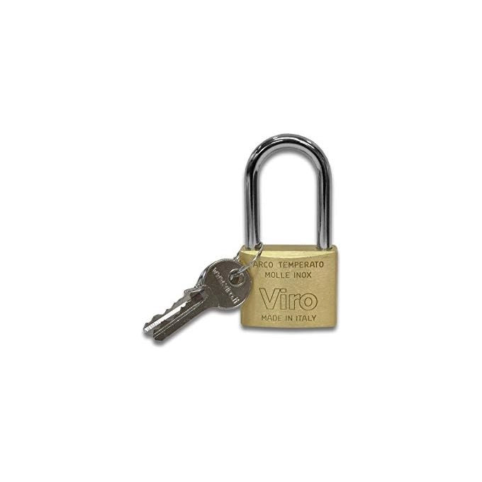 Viro 59227 Lucchetto Rettangolare in Ottone Massiccio Satinato con Arco Antitaglio in Acciaio Cementato 60x90 mm colore Satinato