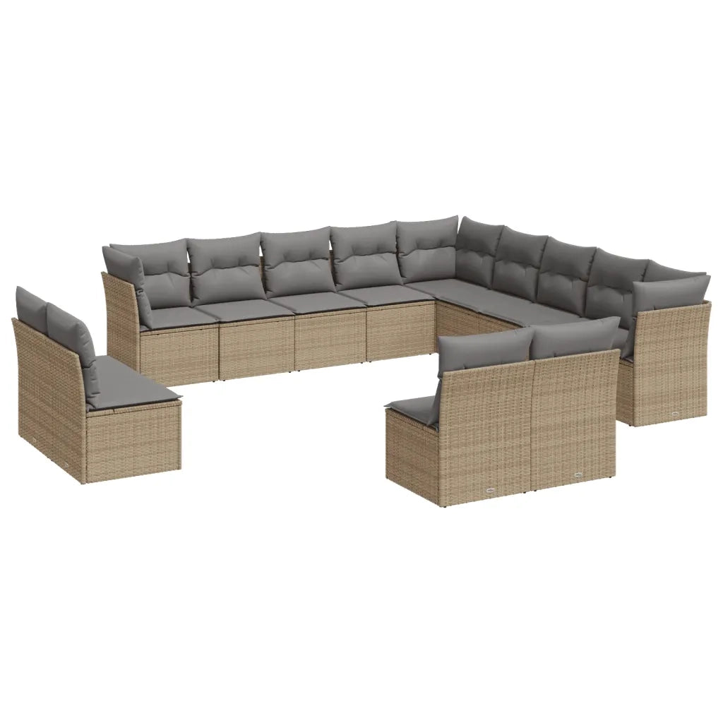 Set Divano da Giardino 13 pz con Cuscini Beige in Polyrattan 3218489